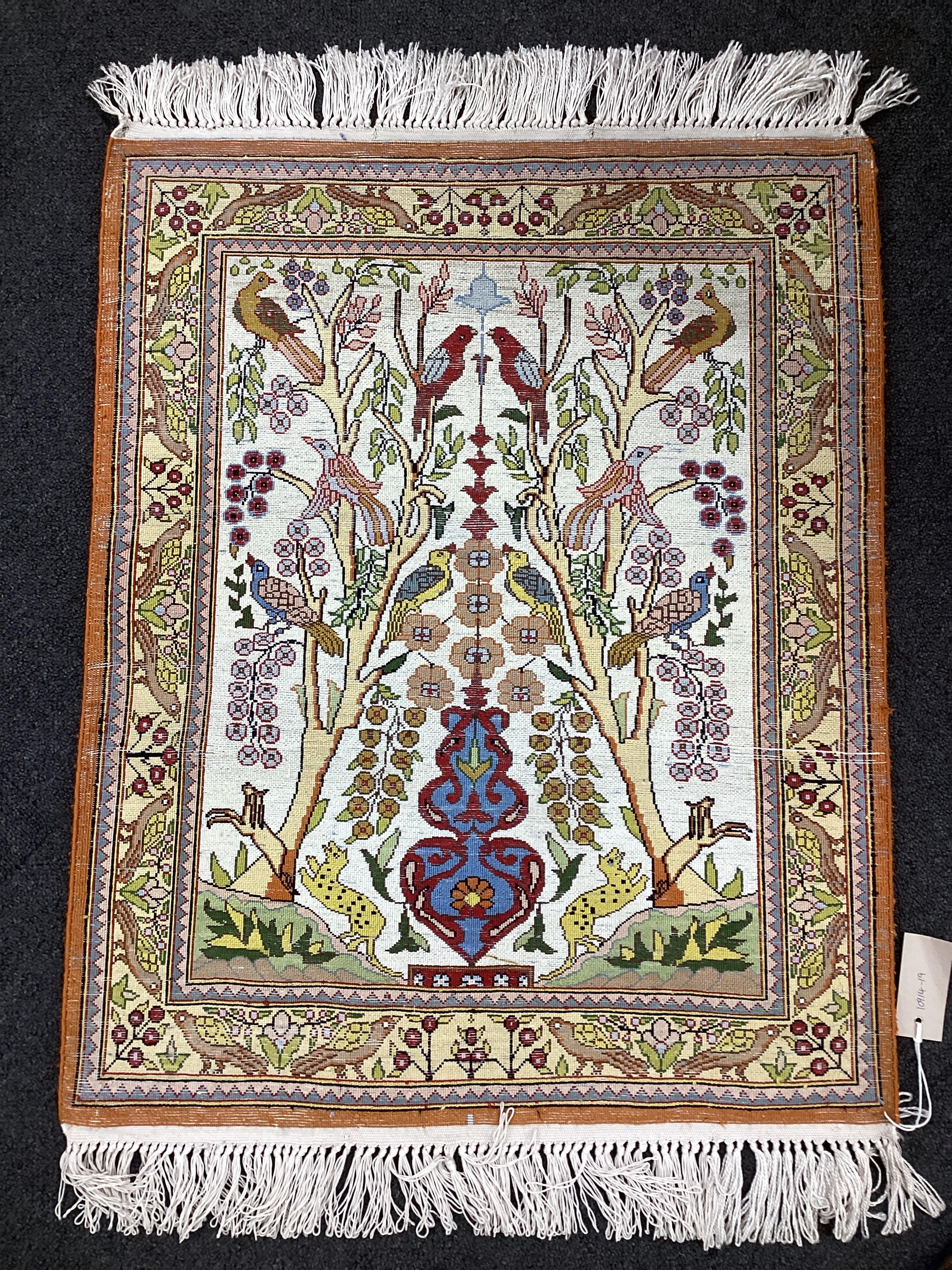A Kashan part silk mat, 72 x 57cm